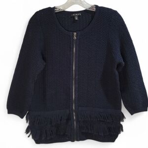 Tribal Navy Fringed Cotton‎ Cardigan Full Zip Women's Size Large